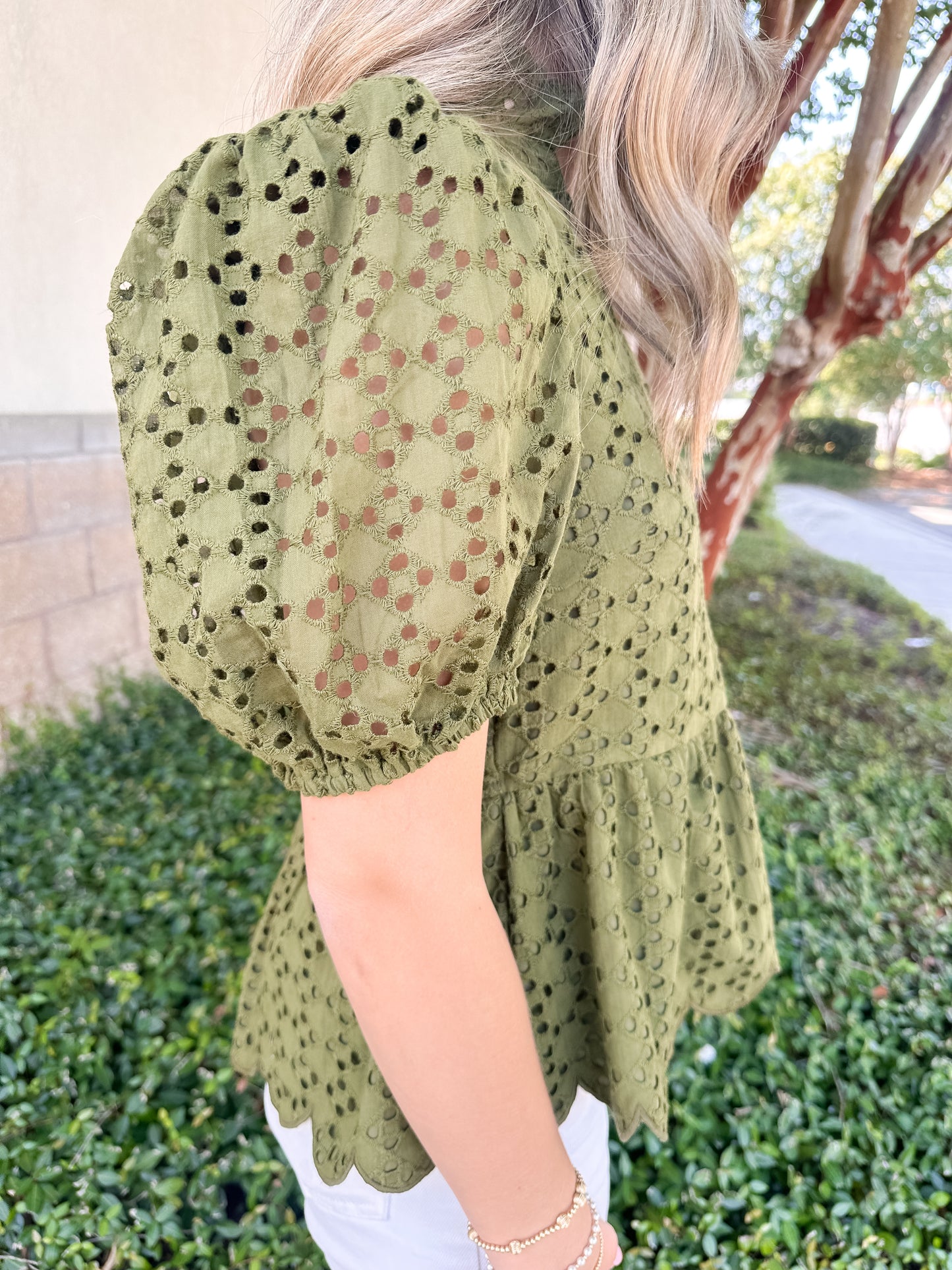 Elise Eyelet Top - Olive