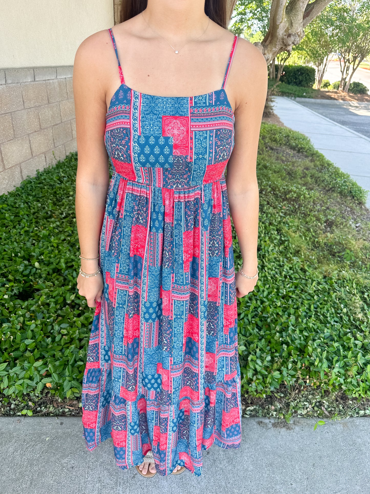 Margie Tiered Dress - Red & Blue