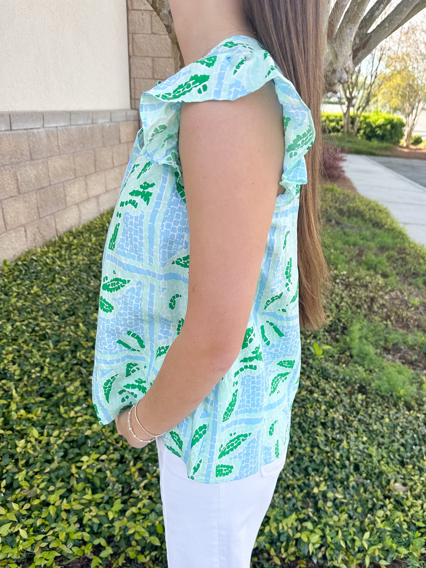 Lydia Top - Trellis Tiles Blue