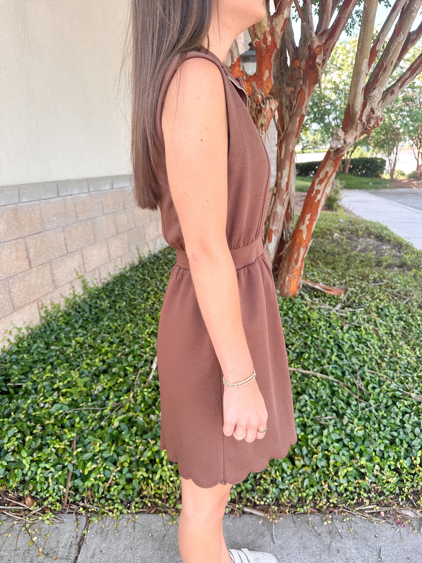 Ginger Scallop Dress - Brown