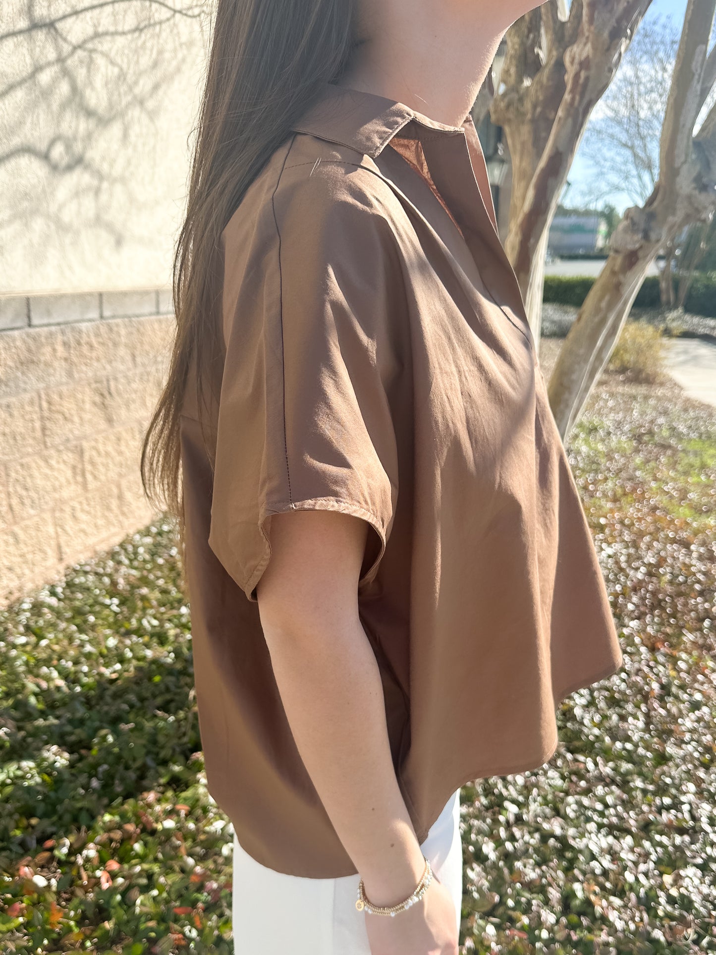 Helen Signature Collar Top - Brown