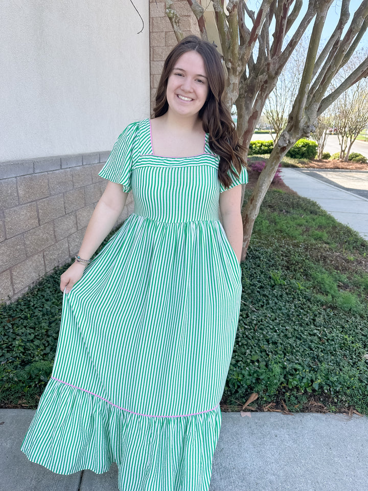 Milena Dress - Green & White