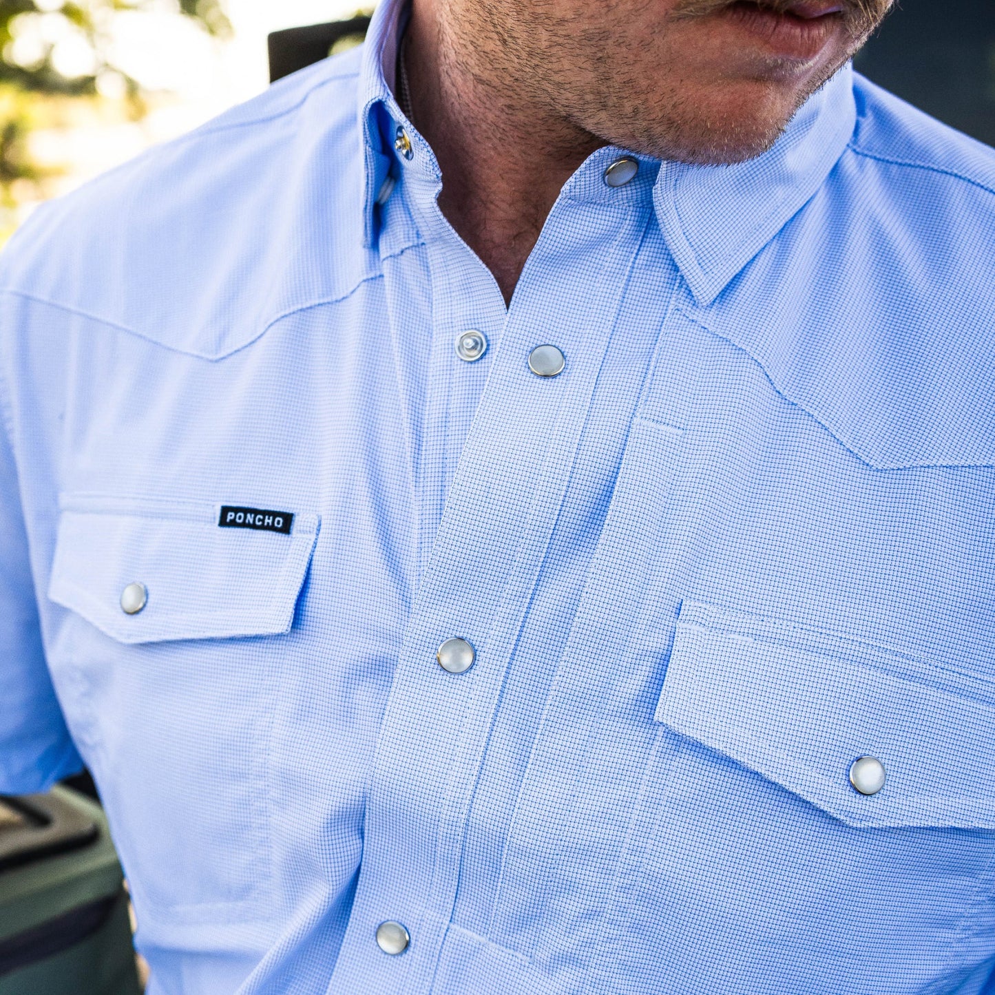 Poncho Men’s “The Padre” S/S Regular Shirt - Blue Micro-check