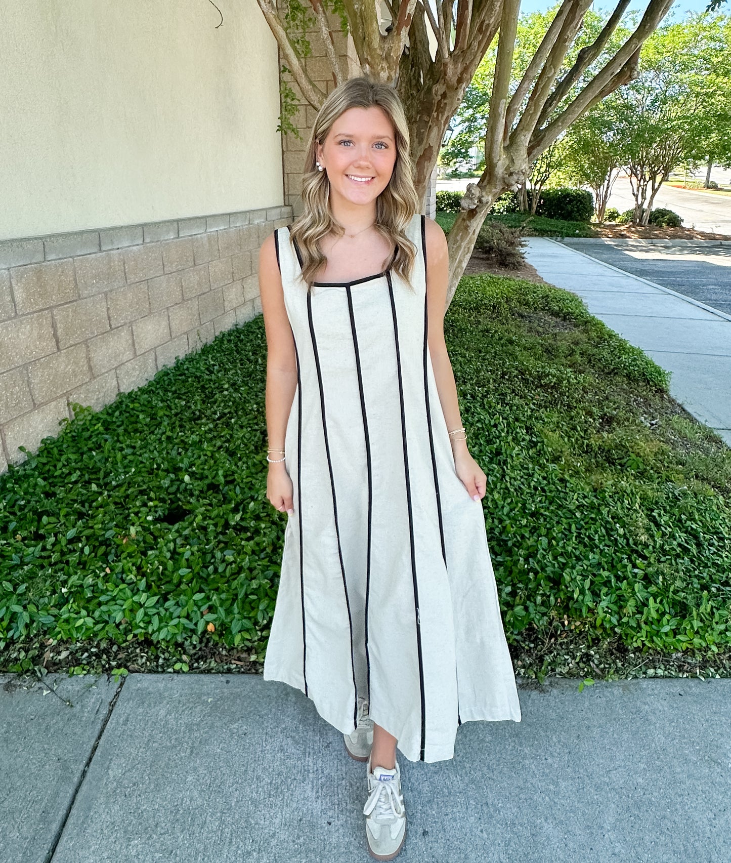 Suellen Contrast Trim Dress - Ivory