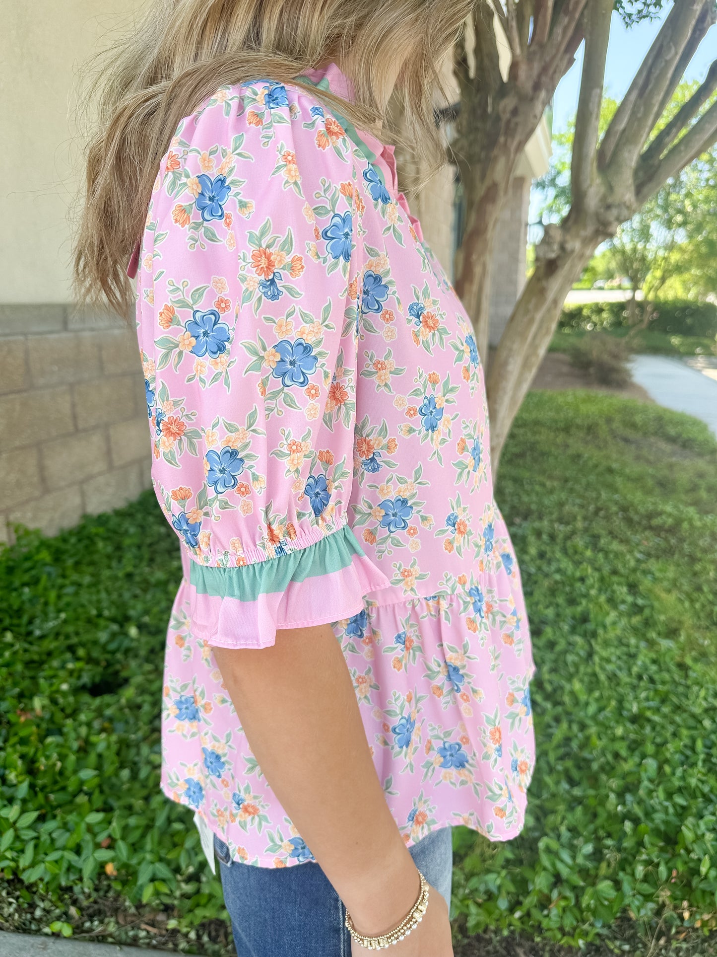 Sweet Puff Top - Pink & Teal