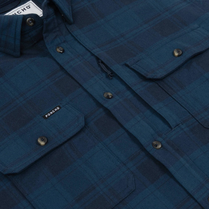 Poncho Men’s “The Blue Goose” Regular Performance Flannel - Dark Blue Plaid