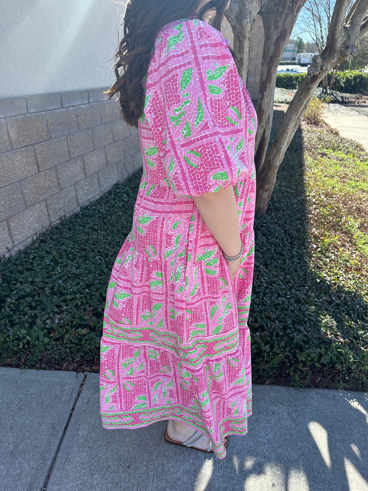 Eloise Dress - Trellis Tiles Pink