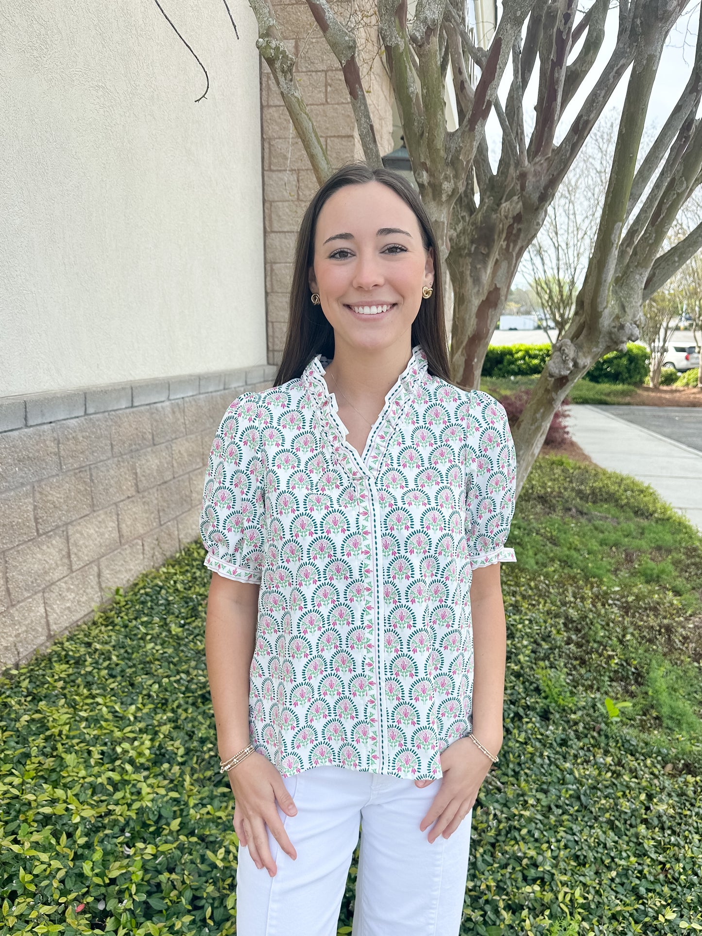 Brynn Top - Sunshower Flora White