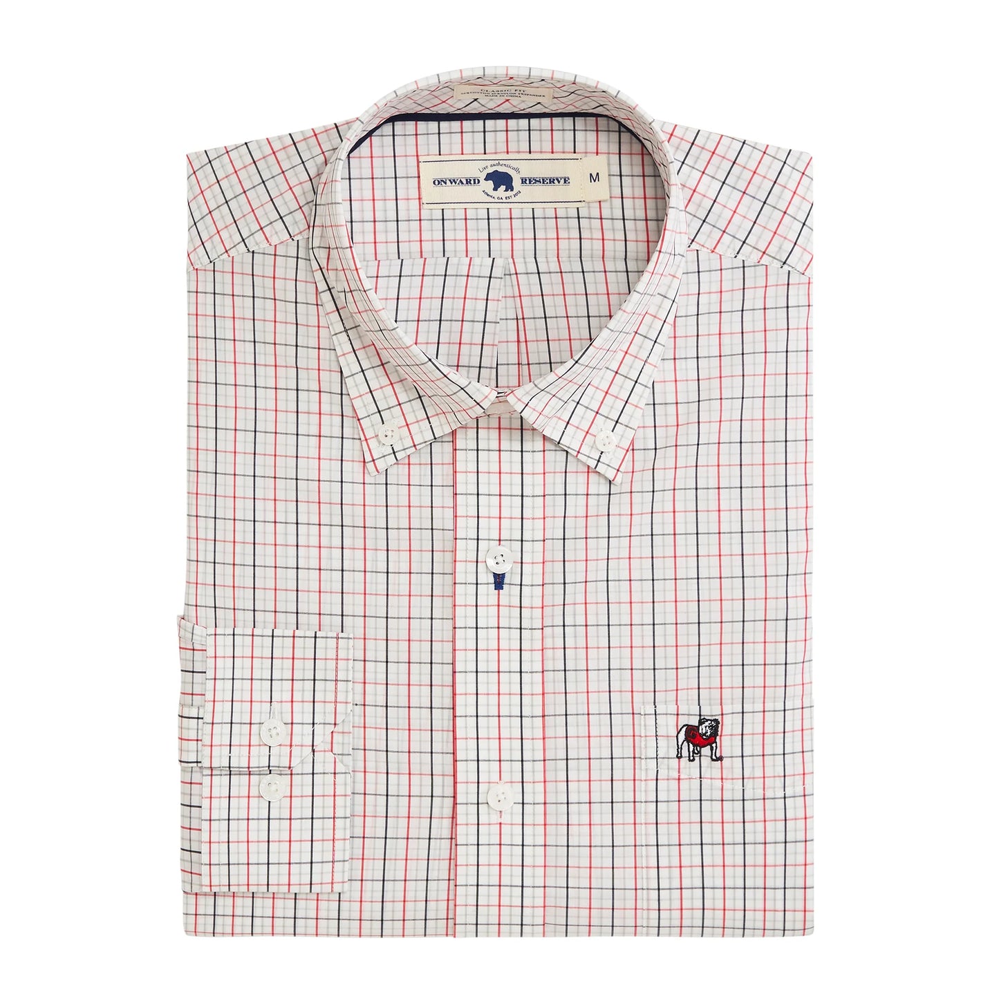 Onward Reserve UGA Standing Bulldog Tattersall Classic Fit Quad Woven Button Down -