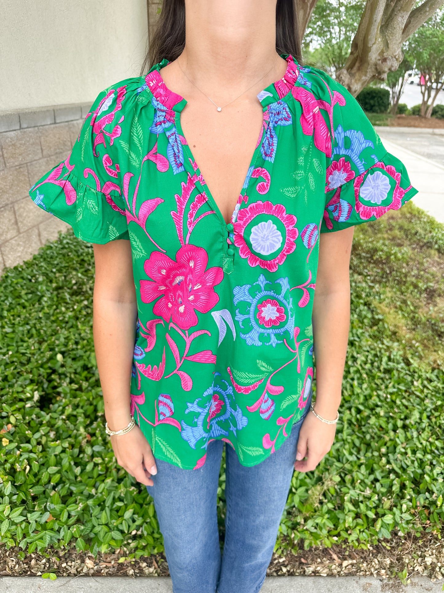 Cabina Floral Macy Ruffle Top
