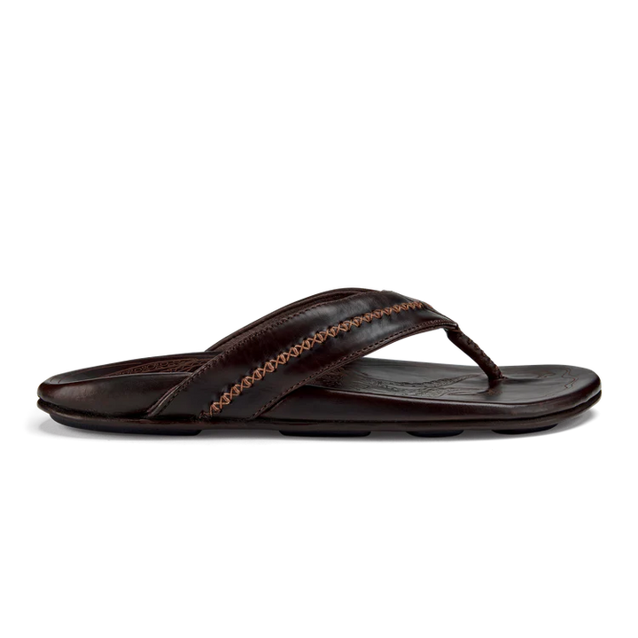 OluKai Mens Mea Ola Leather Beach Sandal - Dark Java|Dark Java