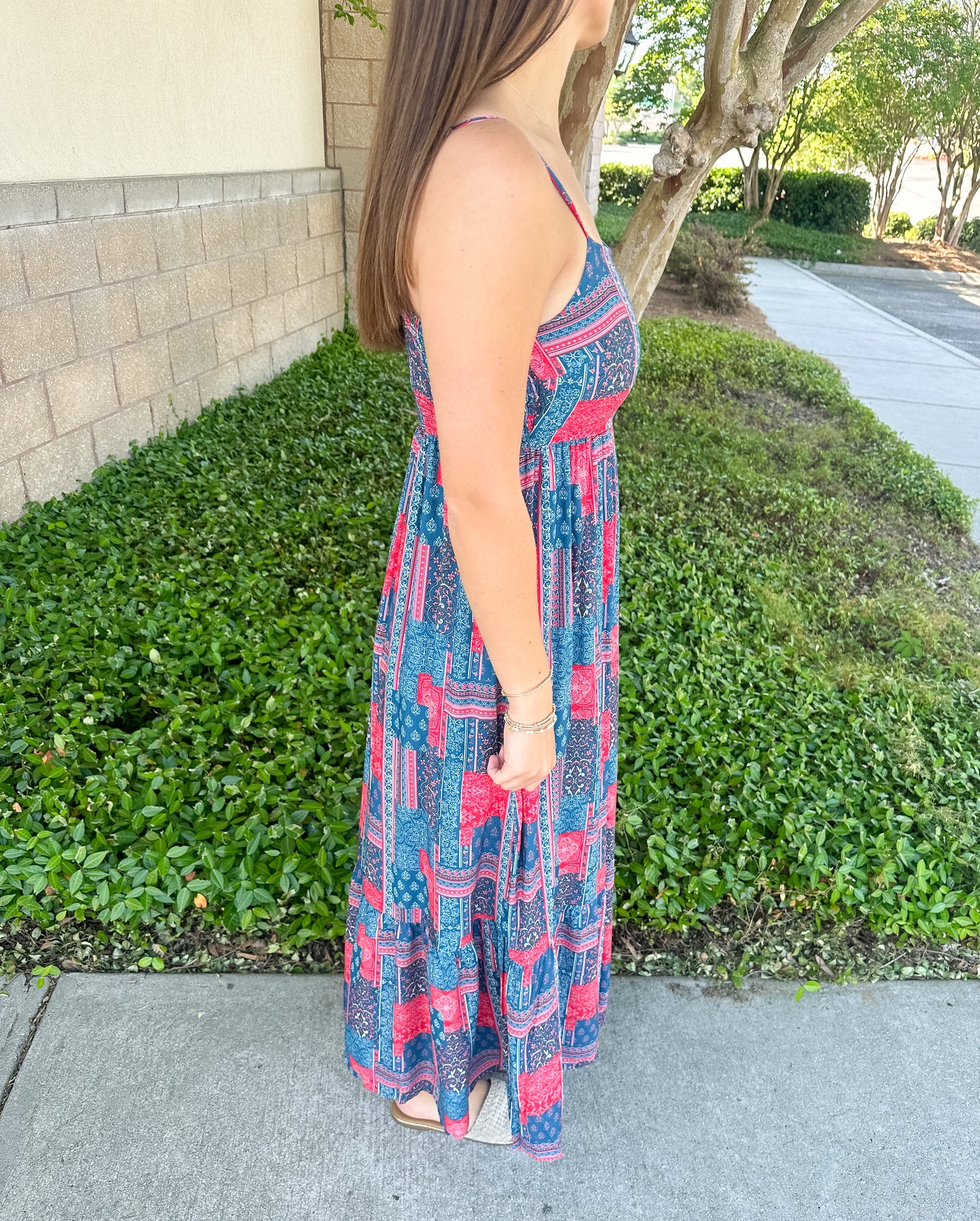 Margie Tiered Dress - Red & Blue