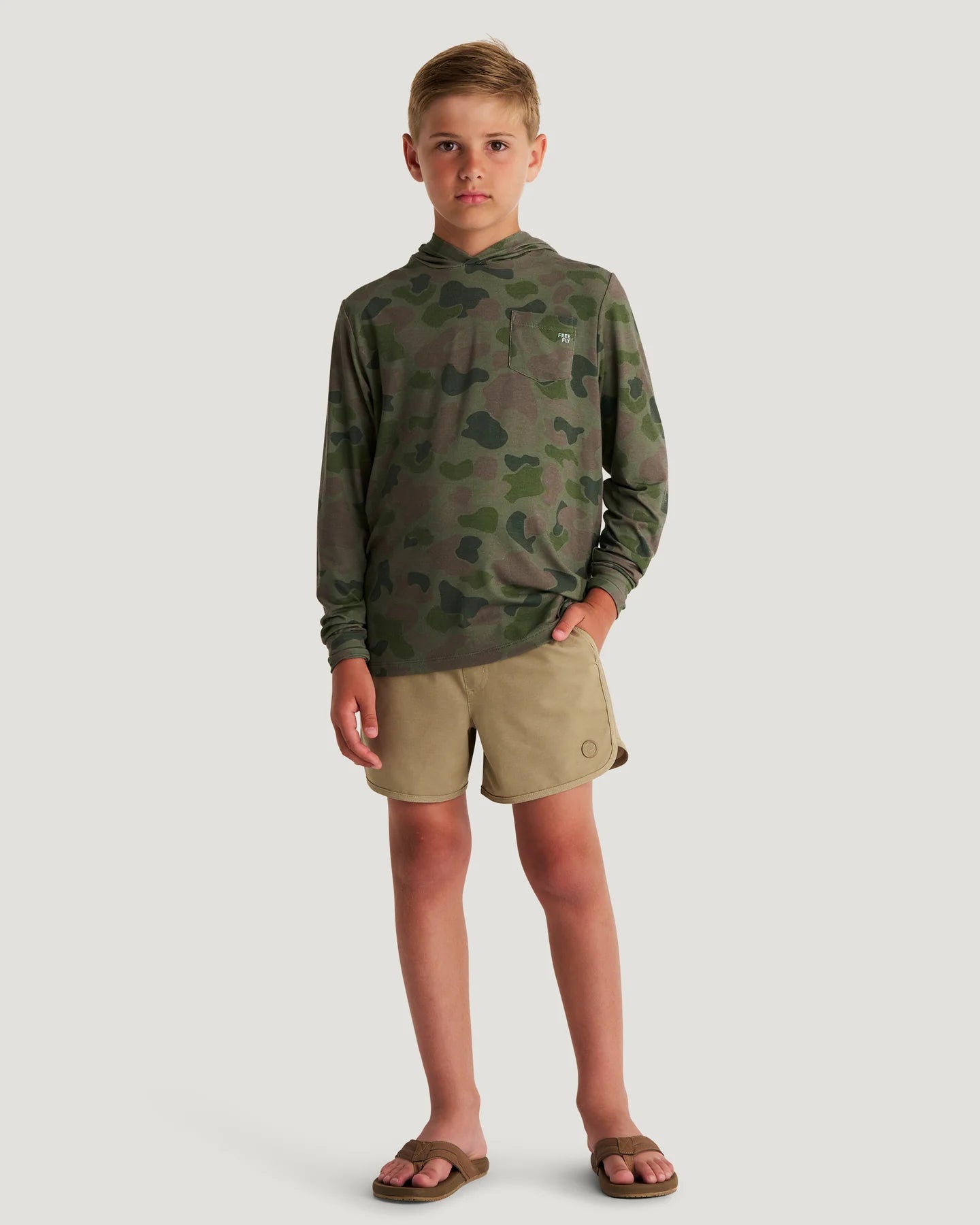 FreeFly Youth Bamboo Shade Hoodie - Vintage Camo Oil Green