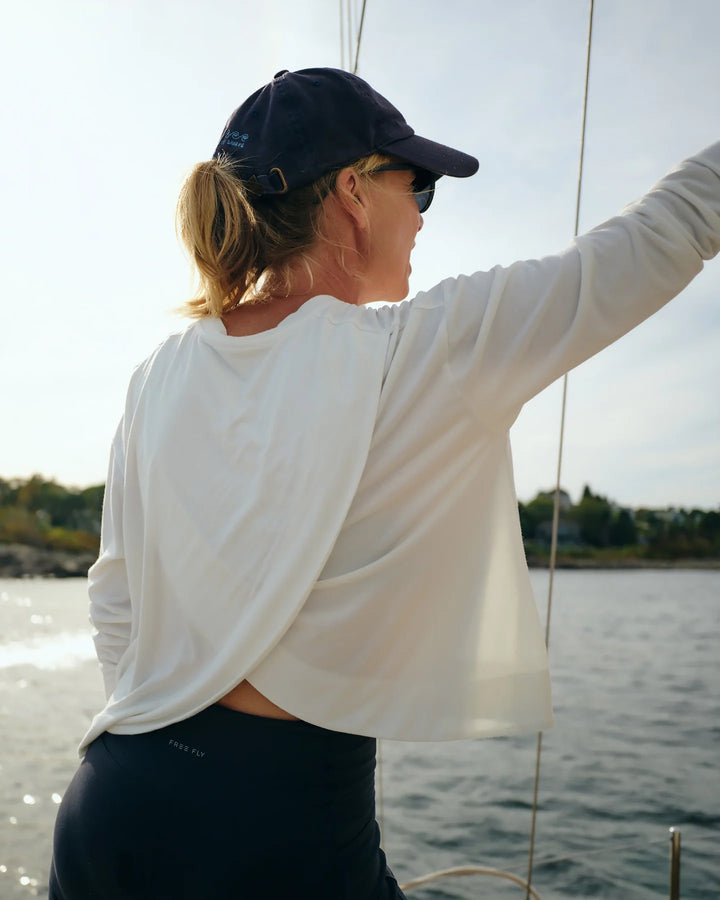 Free Fly Women’s Bamboo Shade Crossover Long Sleeve - Bright White