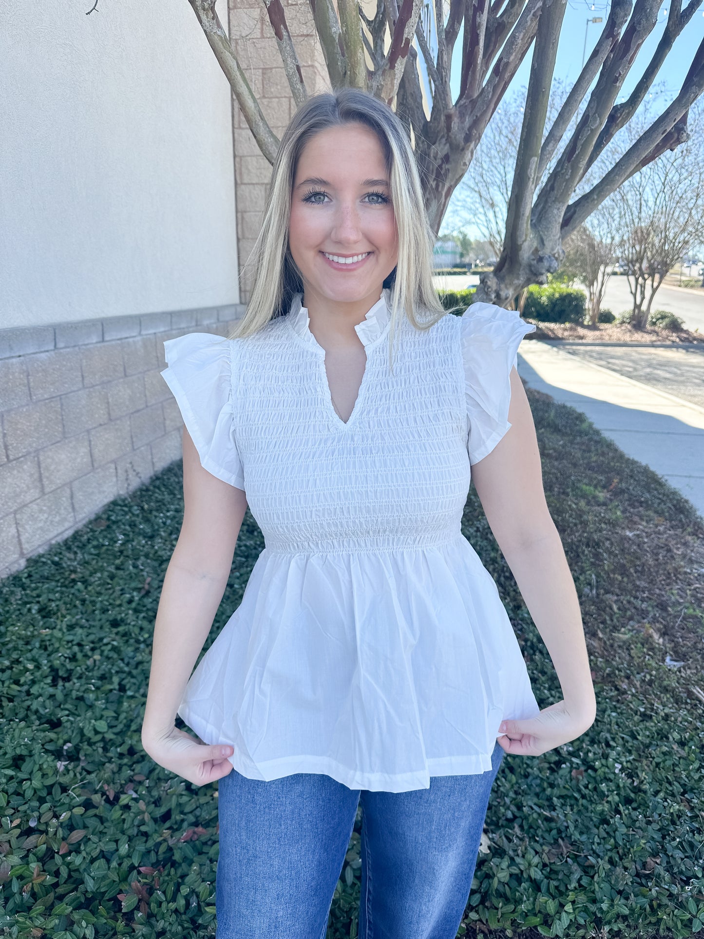 Andy Smocked Top - Off White