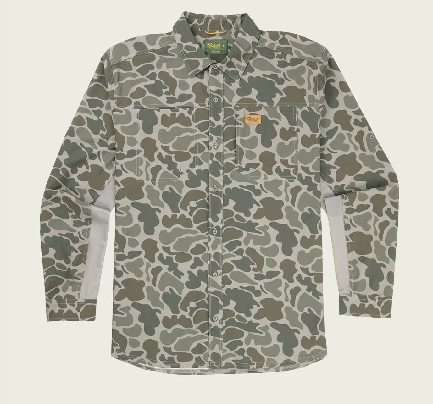 Marsh Wear Men’s Lenwood Hagood Tech L/S Button Down - Dark Green Mallard Camo