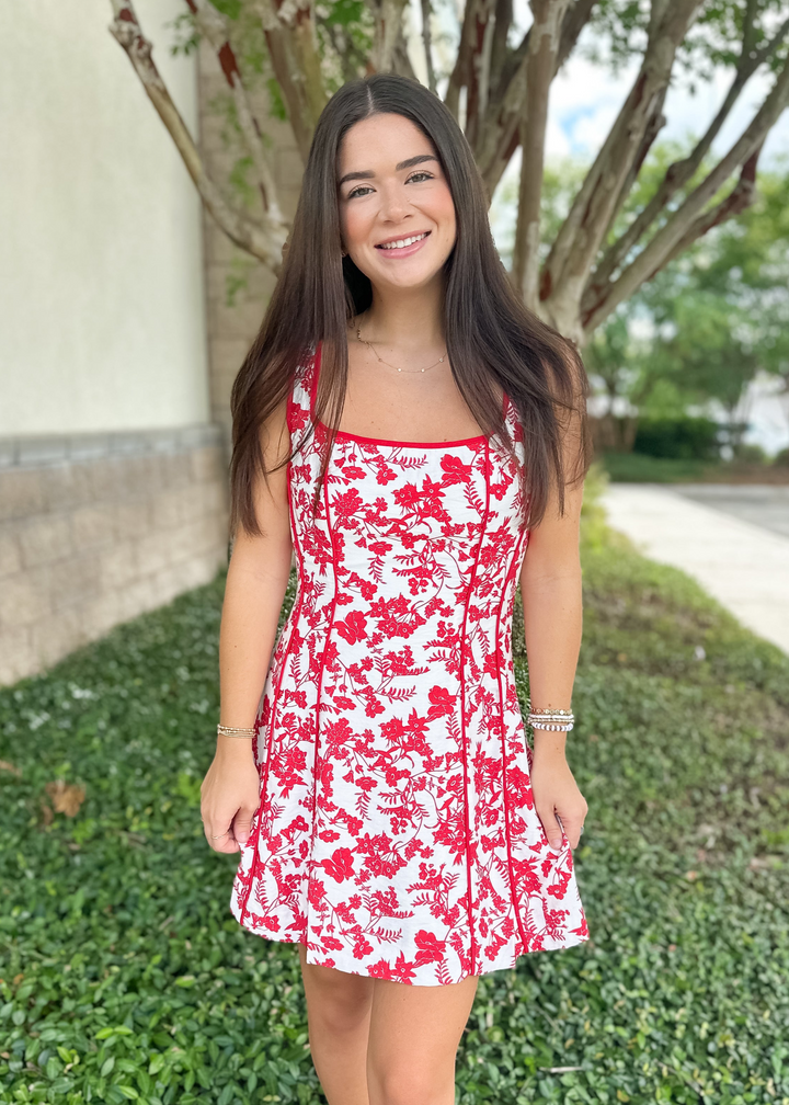 Scarlet Bloom Mini Dress