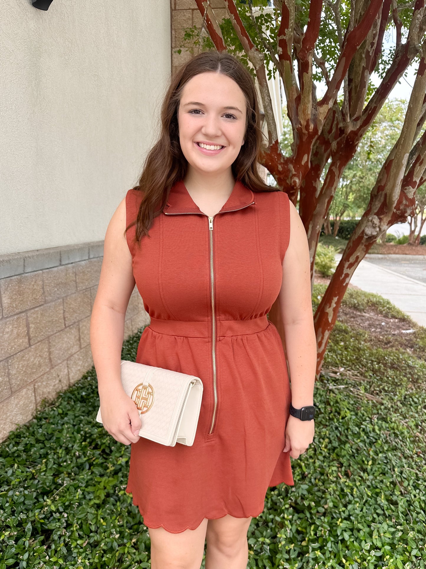 Ginger Scallop Dress - Brick