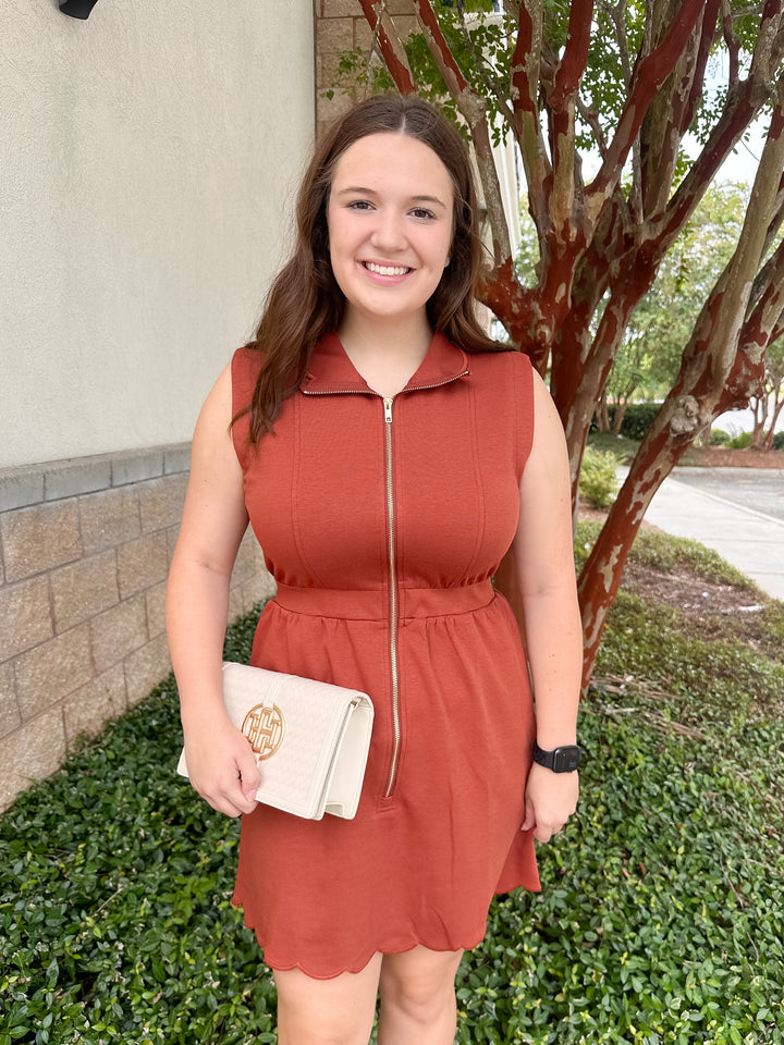 Ginger Scallop Dress - Brick