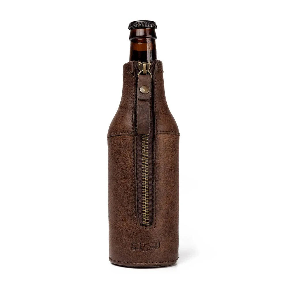 Mission Mercantile Campaign Leather Bottle Koozie - Smoke