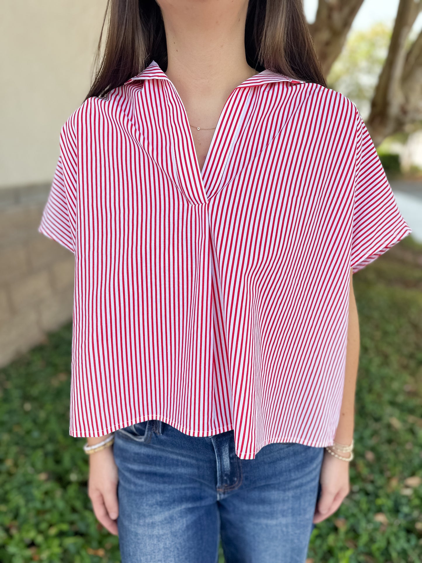 Helen Striped Signature Collar Top