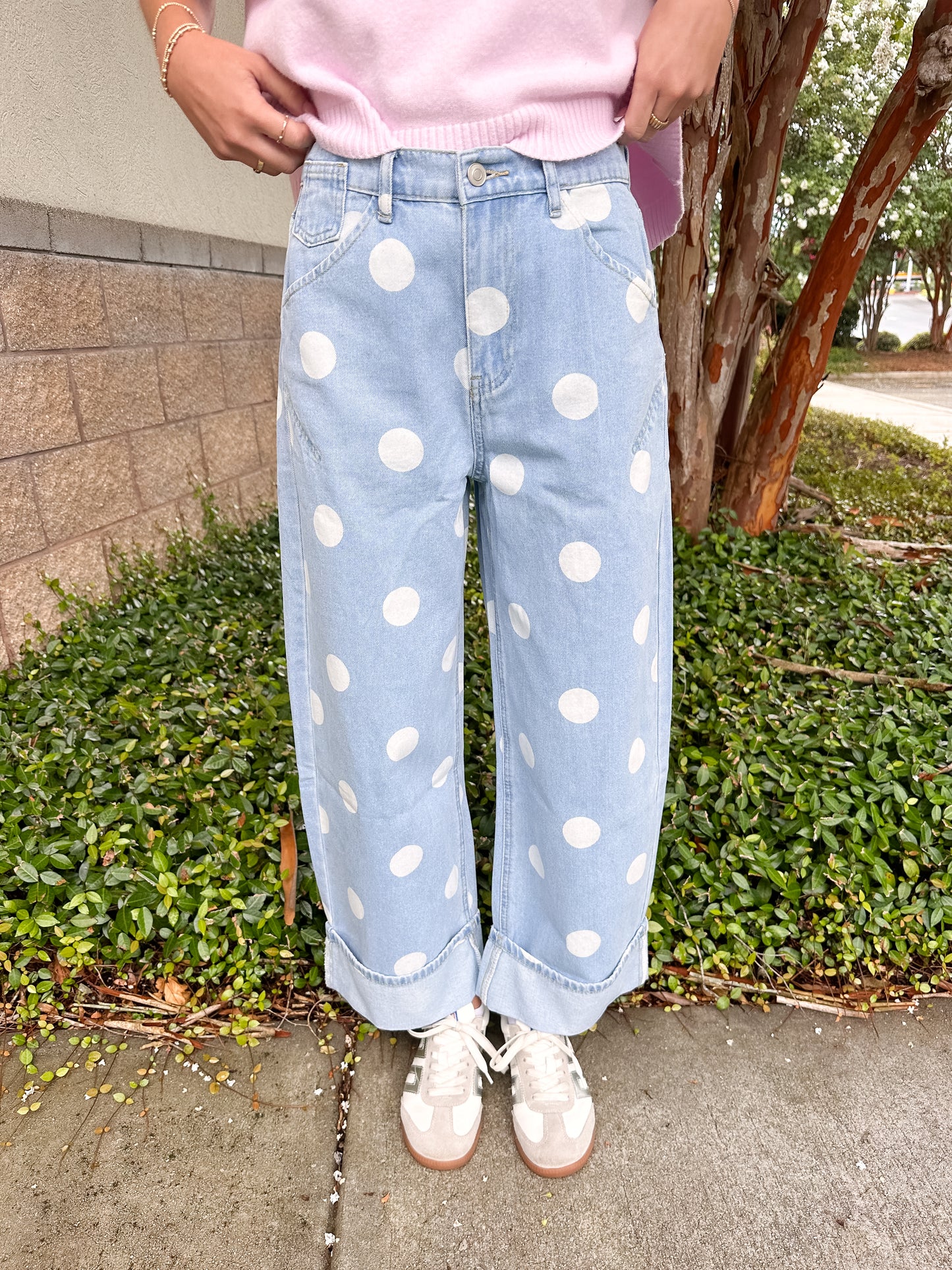 Rowan Polka Dot Barrel Jeans - Light Wash