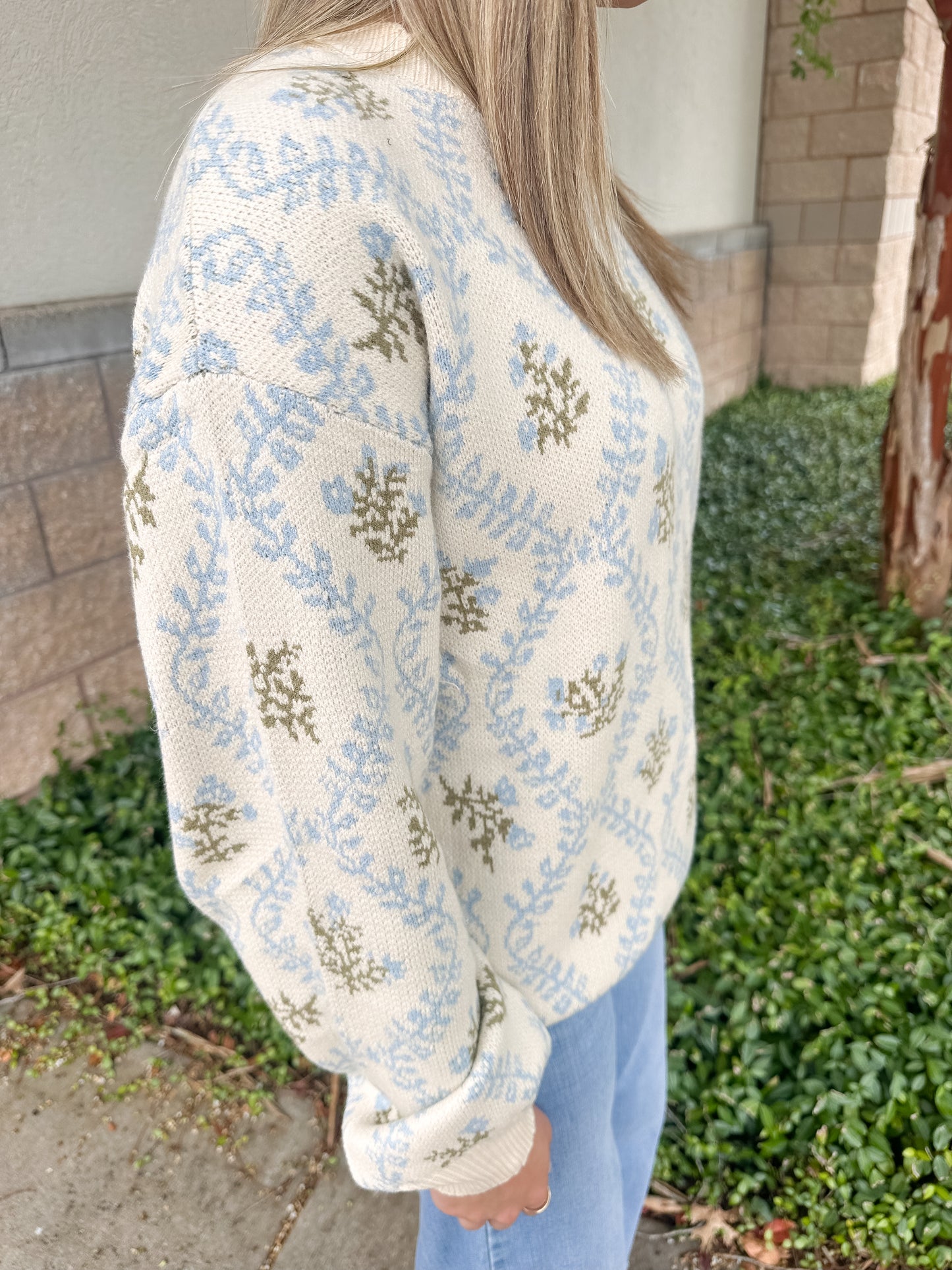 Jacquard Ruffle Knit Sweater