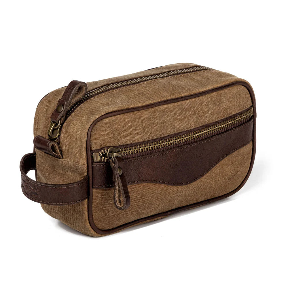 Mission Mercantile Campaign Waxed Canvas Toiletry Shave Kit - Smoke Brown