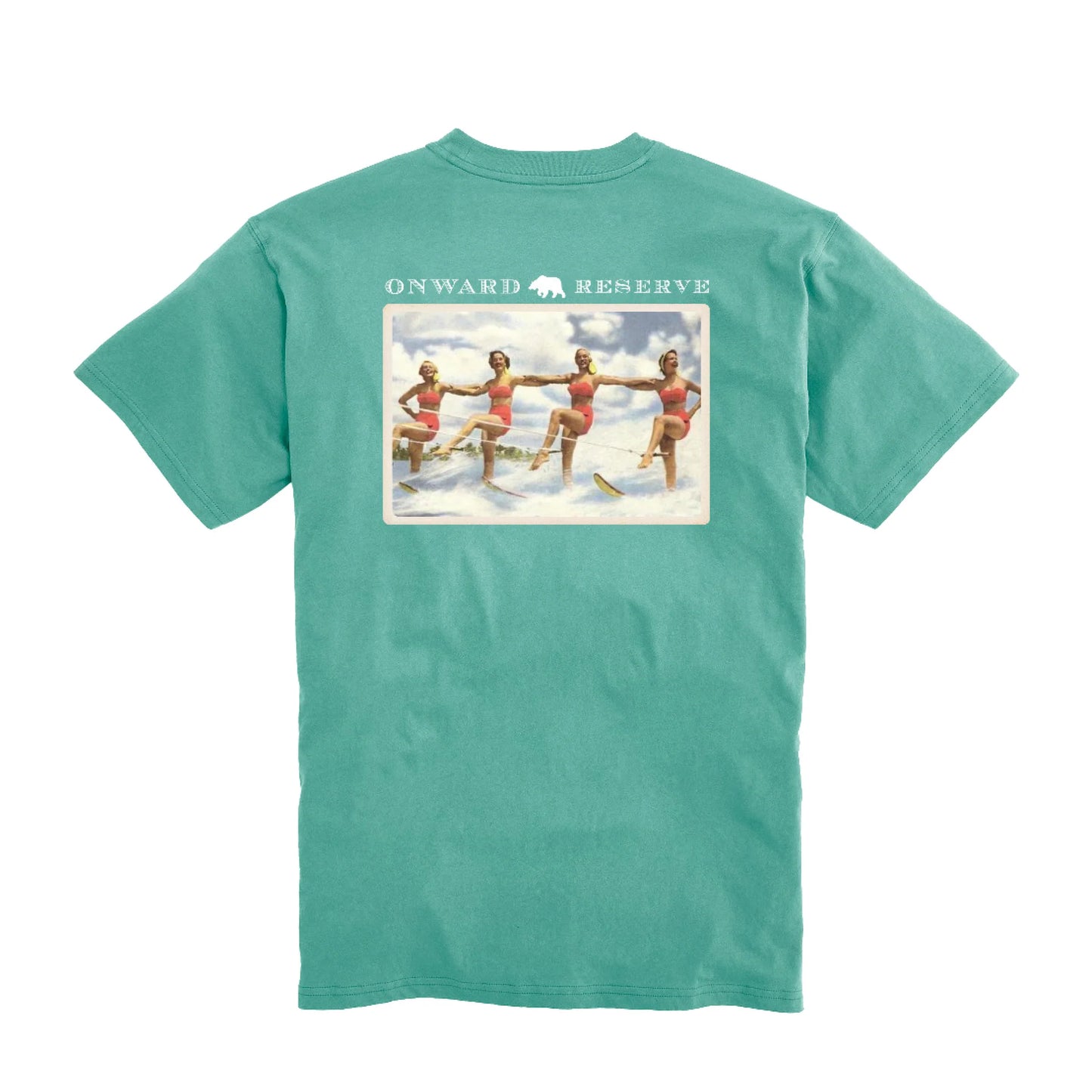 Onward Reserve S/S T-Shirt : Vintage Ski Postcard - Bottle Green