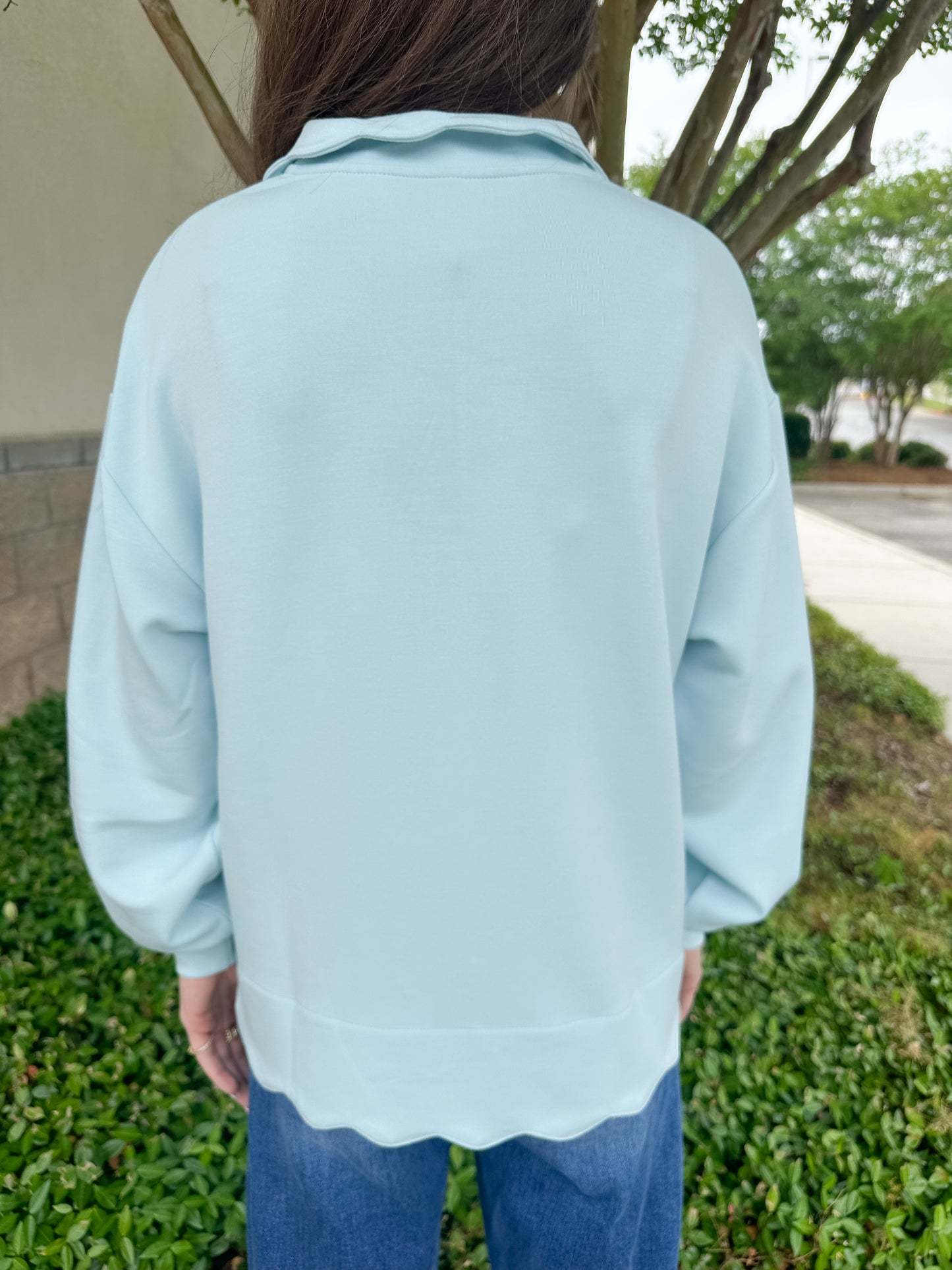 Rae Scalloped Pullover - Robins Egg Blue