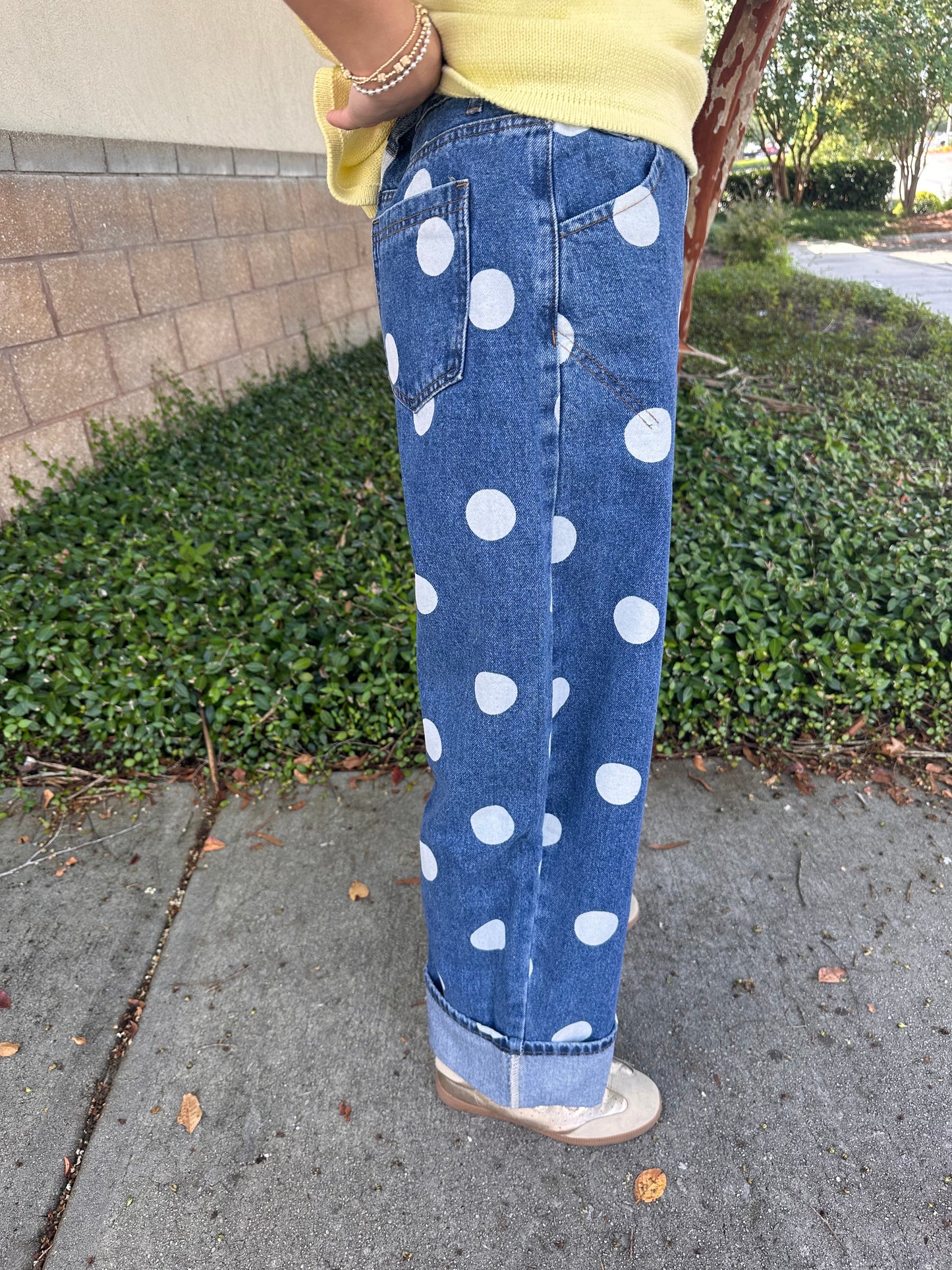 Rowan Polka Dot Barrel Jeans - Dark Wash