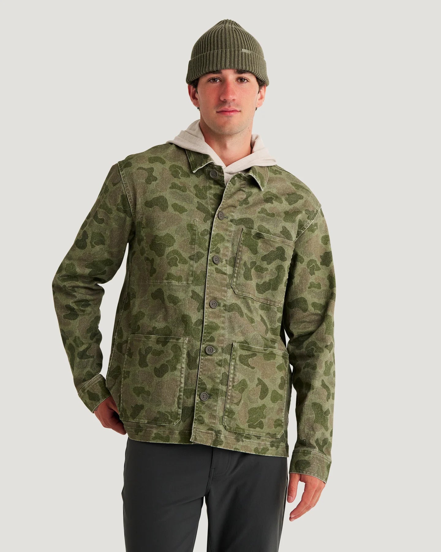 Free Fly Men’s Folly Twill Chore Coat - Vintage Camo Oil Green