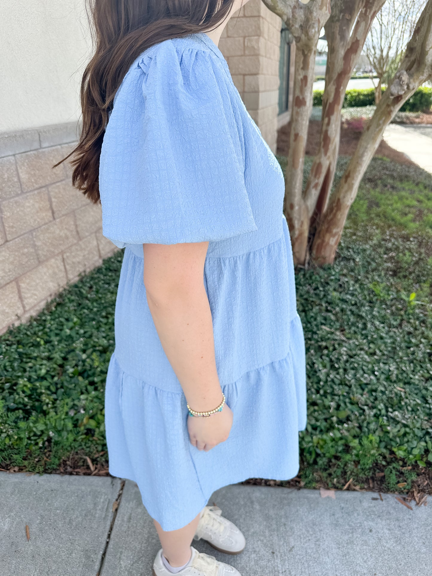 Kinsley Mini Dress - Light Blue Seersucker