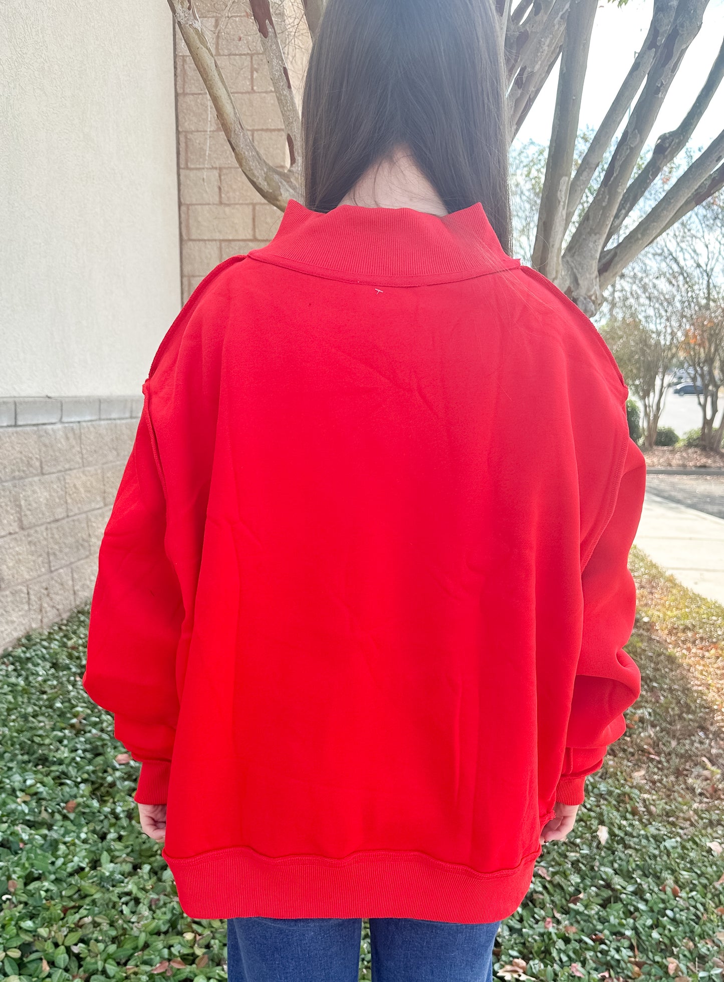 Georgia Reversible Mockneck Sweatshirt - Red