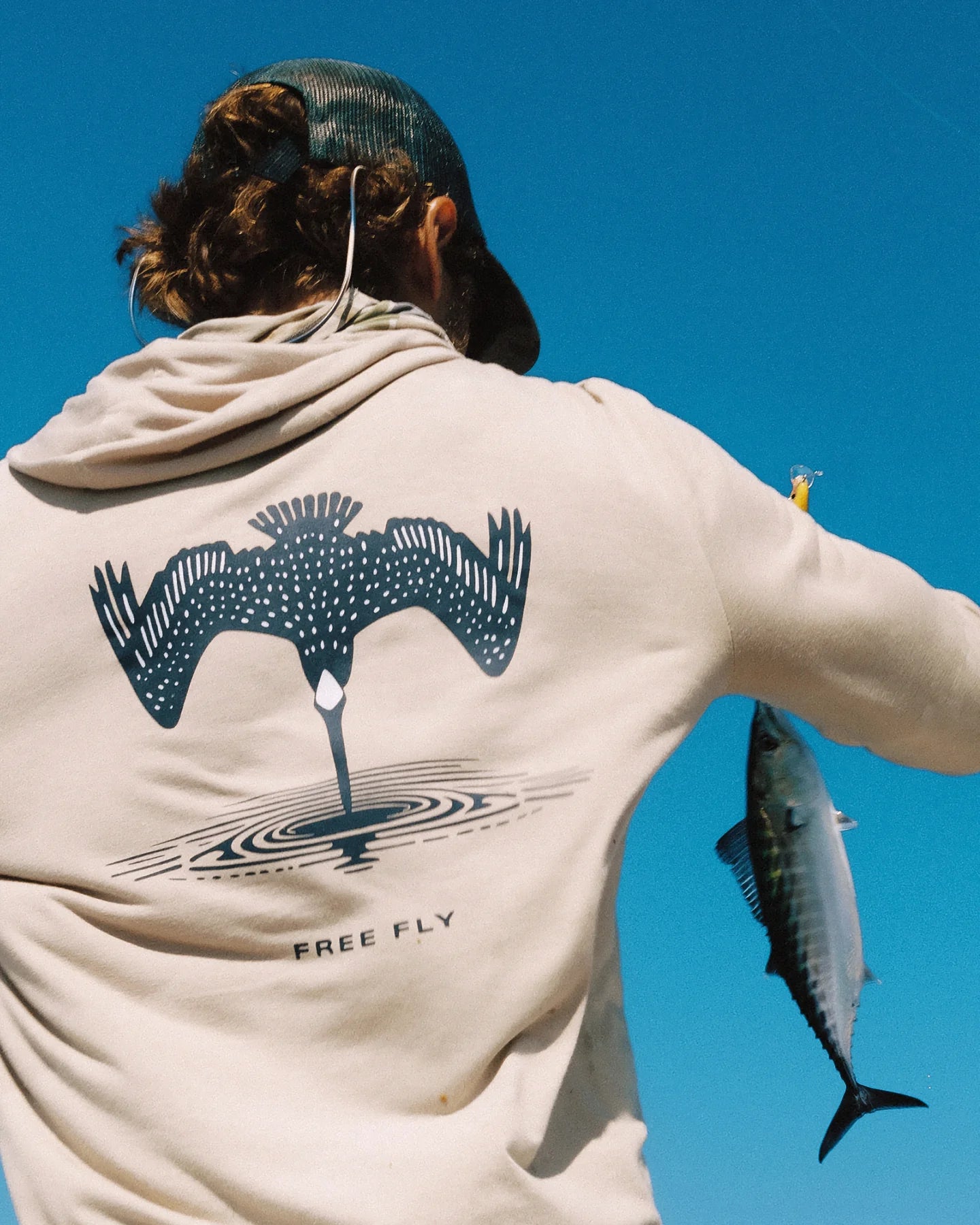 Free Fly Men’s Bamboo Lightweight Graphic Hoodie - Dive Bomb Desert Tan