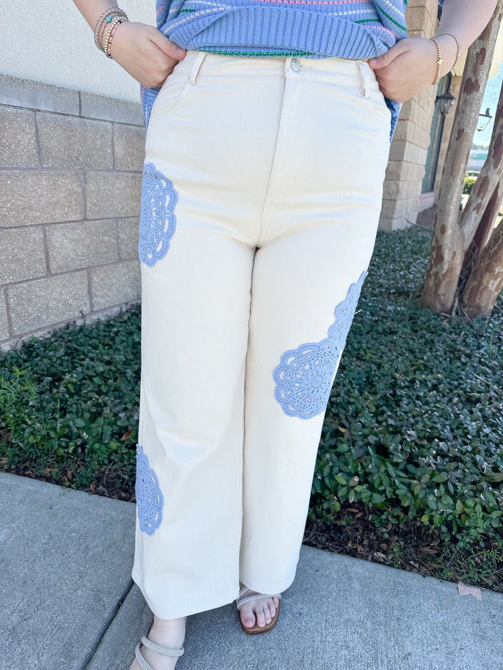 Priscilla Pants - Cream & Blue