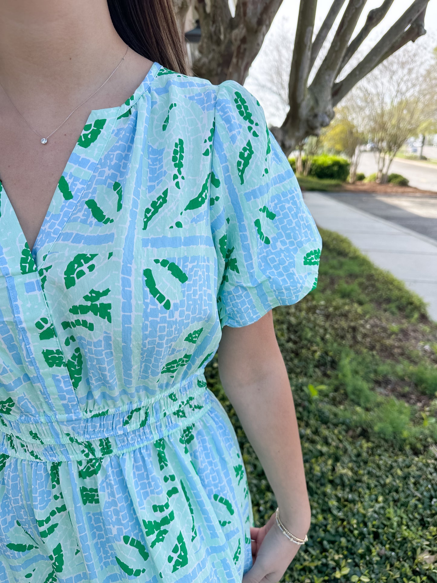 Tracey Dress - Trellis Tiles Blue