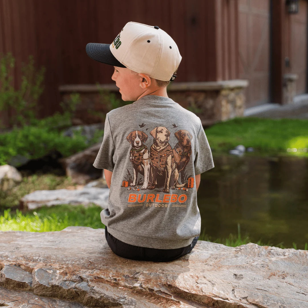 Burlebo Youth S/S T-Shirt - Camo Duck Dogs - Dark Heather Grey