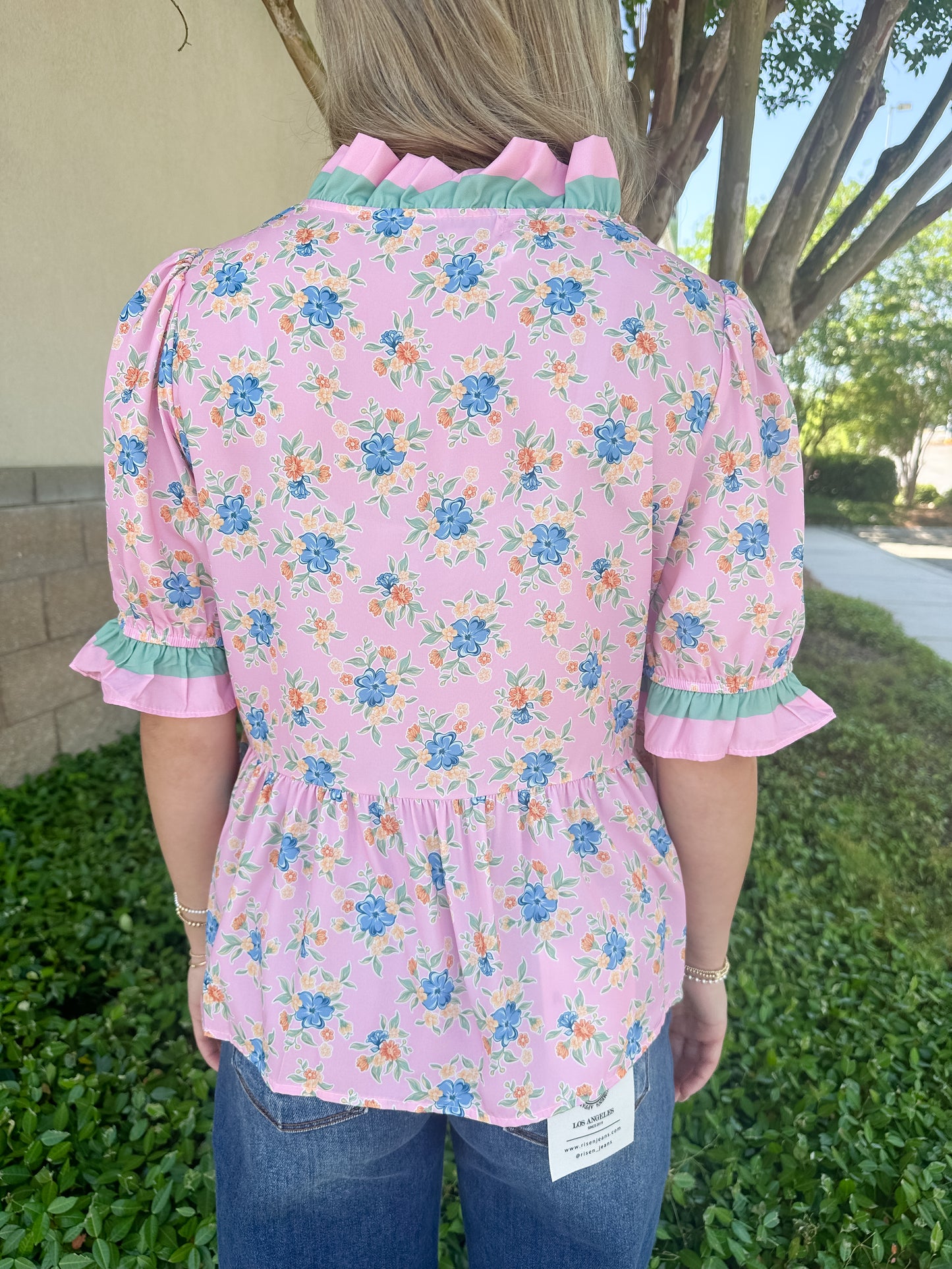 Sweet Puff Top - Pink & Teal