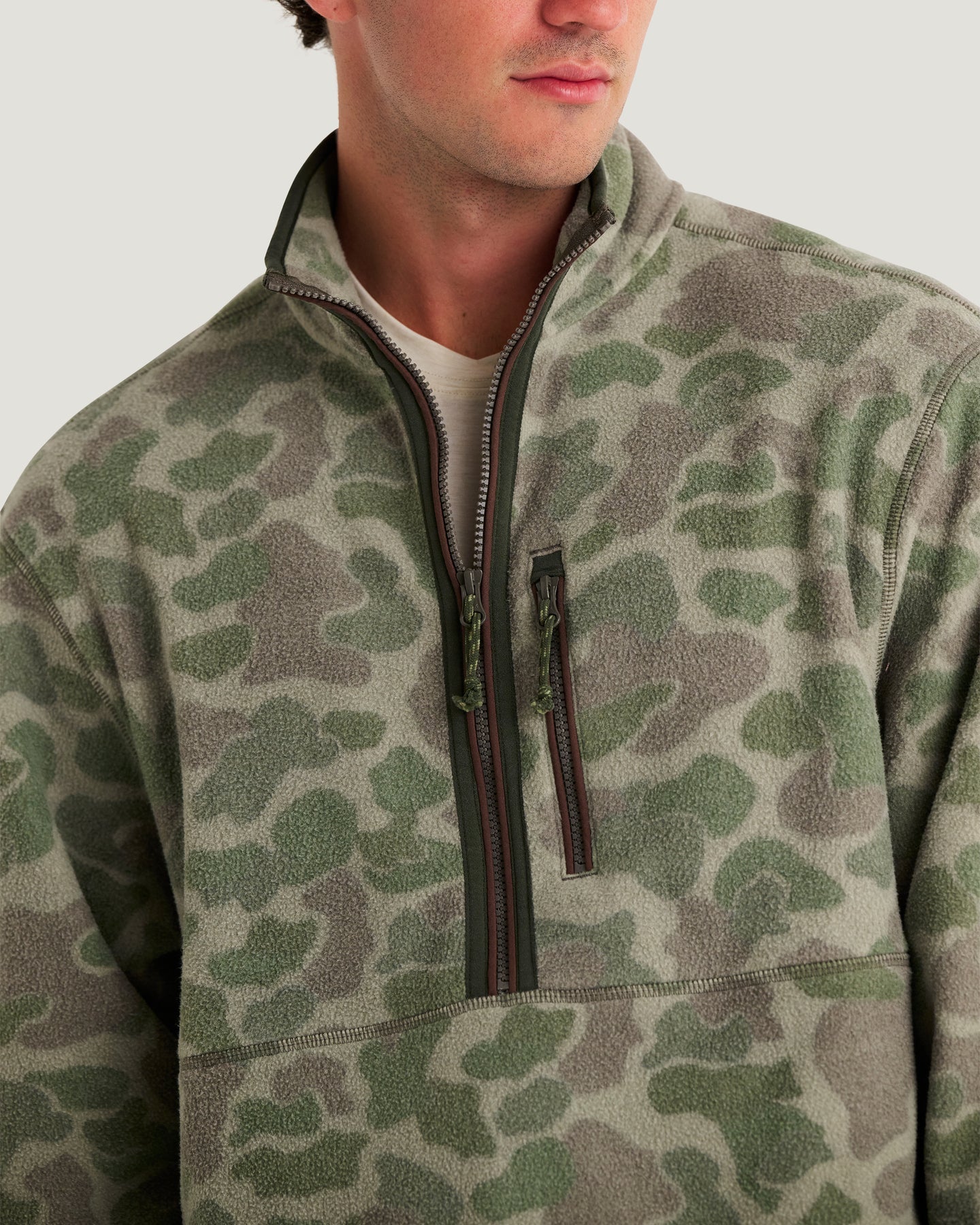 Free Fly Men’s Ashridge Fleece Half Zip - Vintage Camo Oil Green