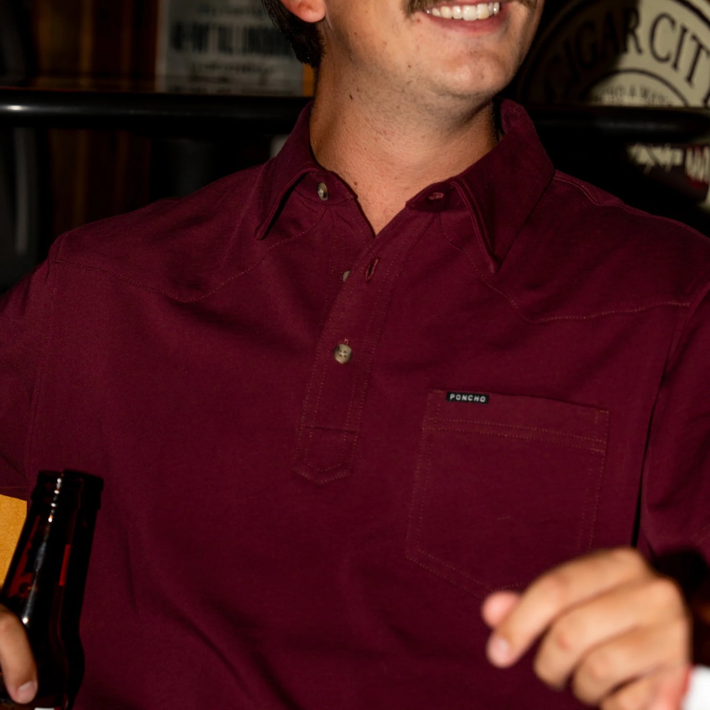 Poncho Men’s “The Gridiron” Slim Pima Cotton Polo - Maroon