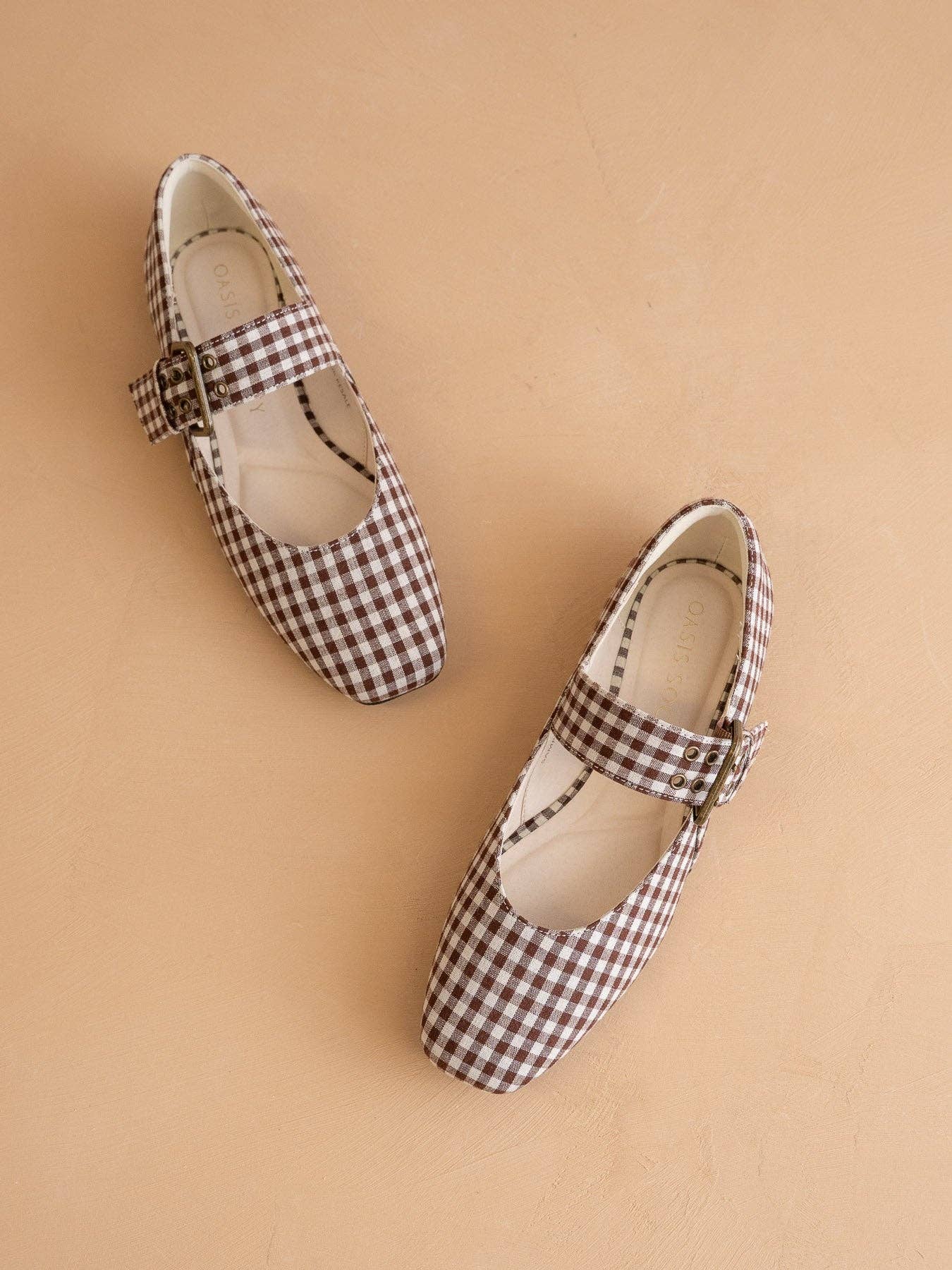 The Soho | Coffee Gingham Ballet Fall Flat Studded Buckle