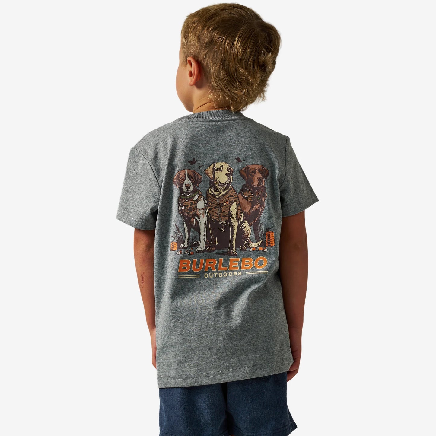 Burlebo Youth S/S T-Shirt - Camo Duck Dogs - Dark Heather Grey