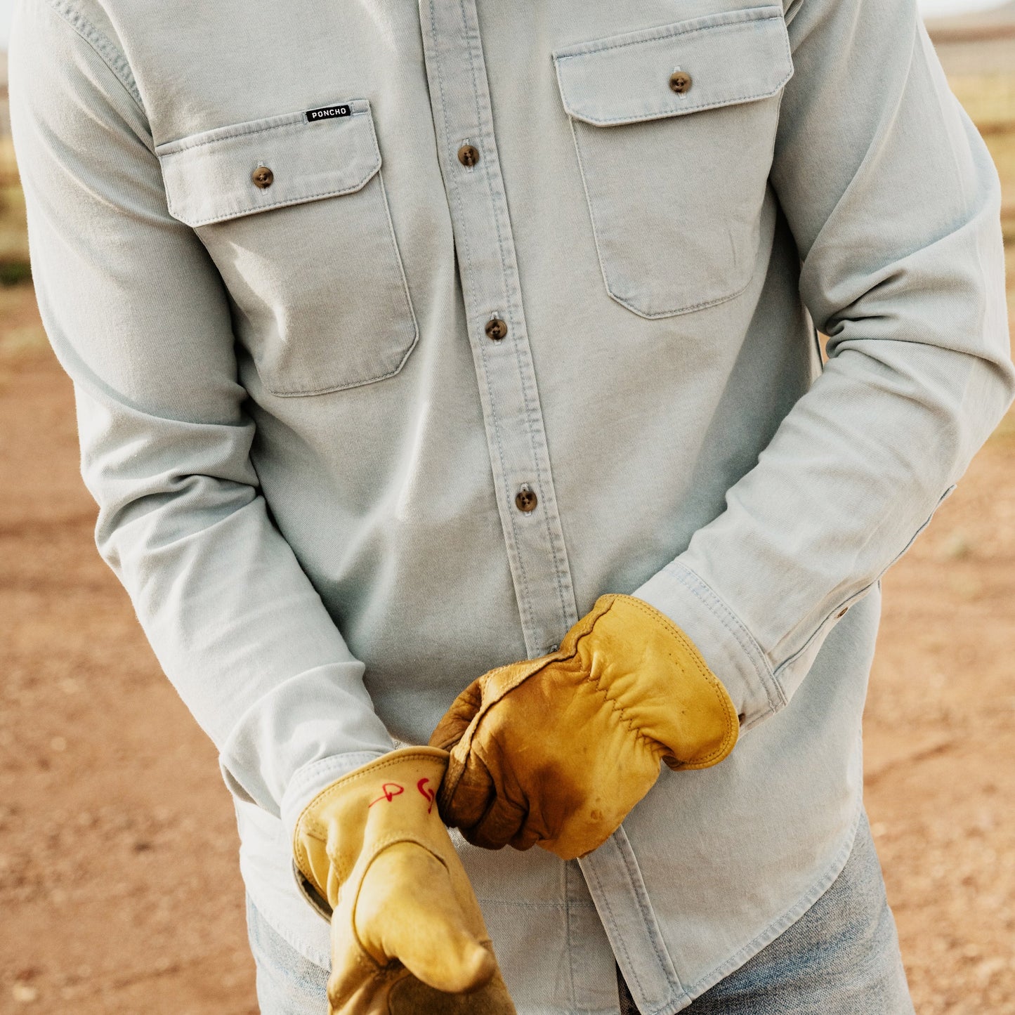Poncho Men’s “The Judd” Denim Regular Shirt - Light Wash