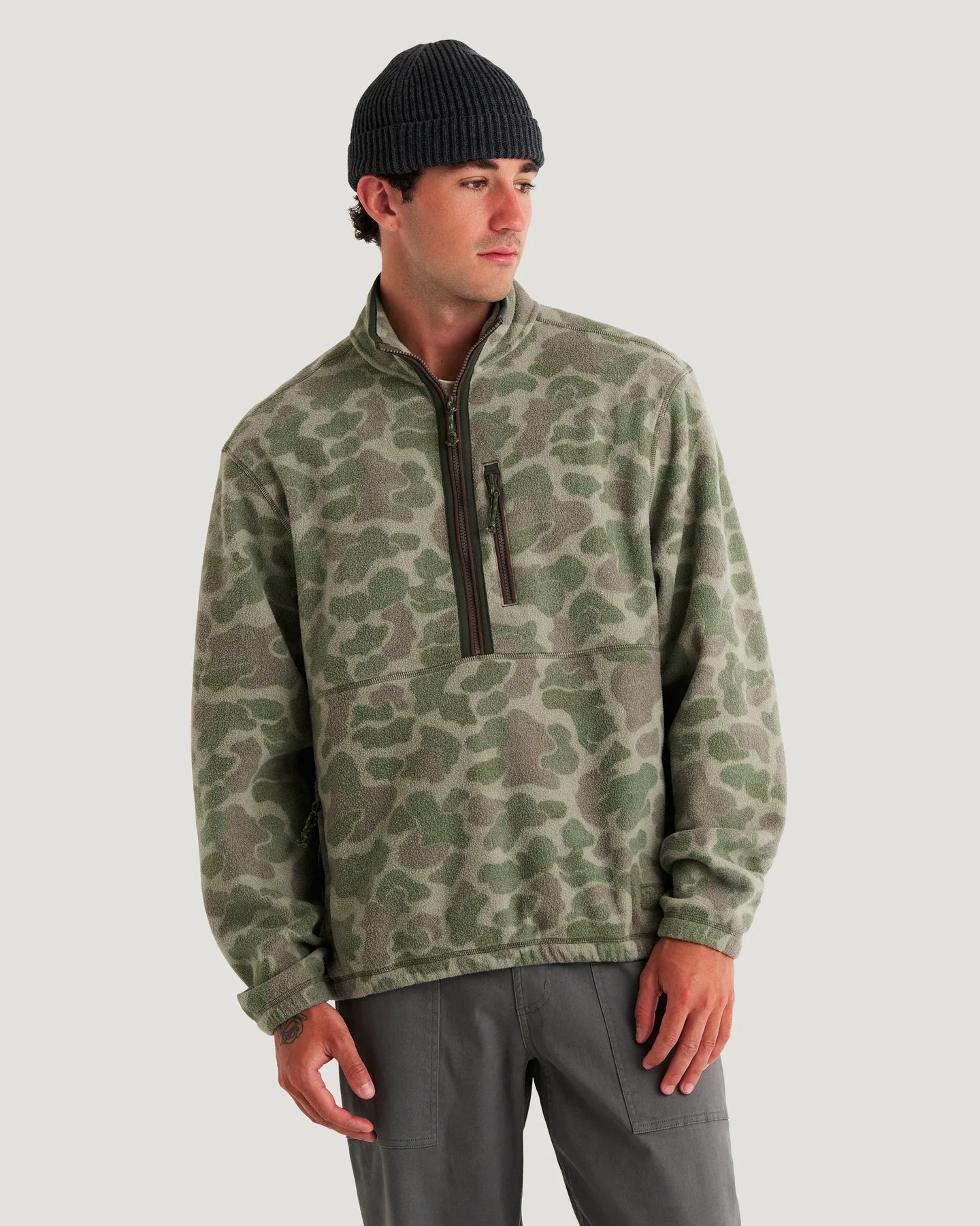 Free Fly Men’s Ashridge Fleece Half Zip - Vintage Camo Oil Green