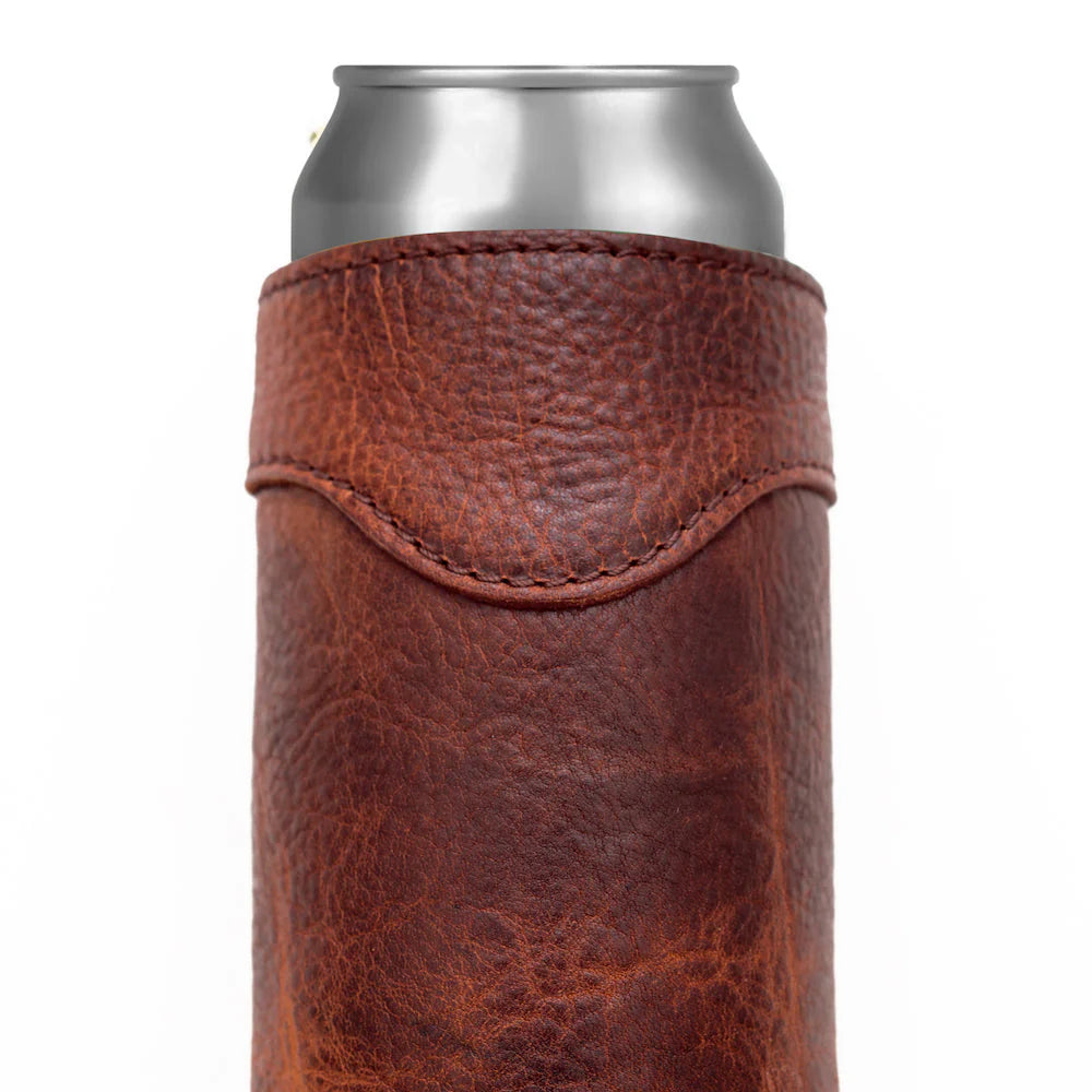Mission Mercantile Campaign Leather Slim Can Koozie - Whiskey