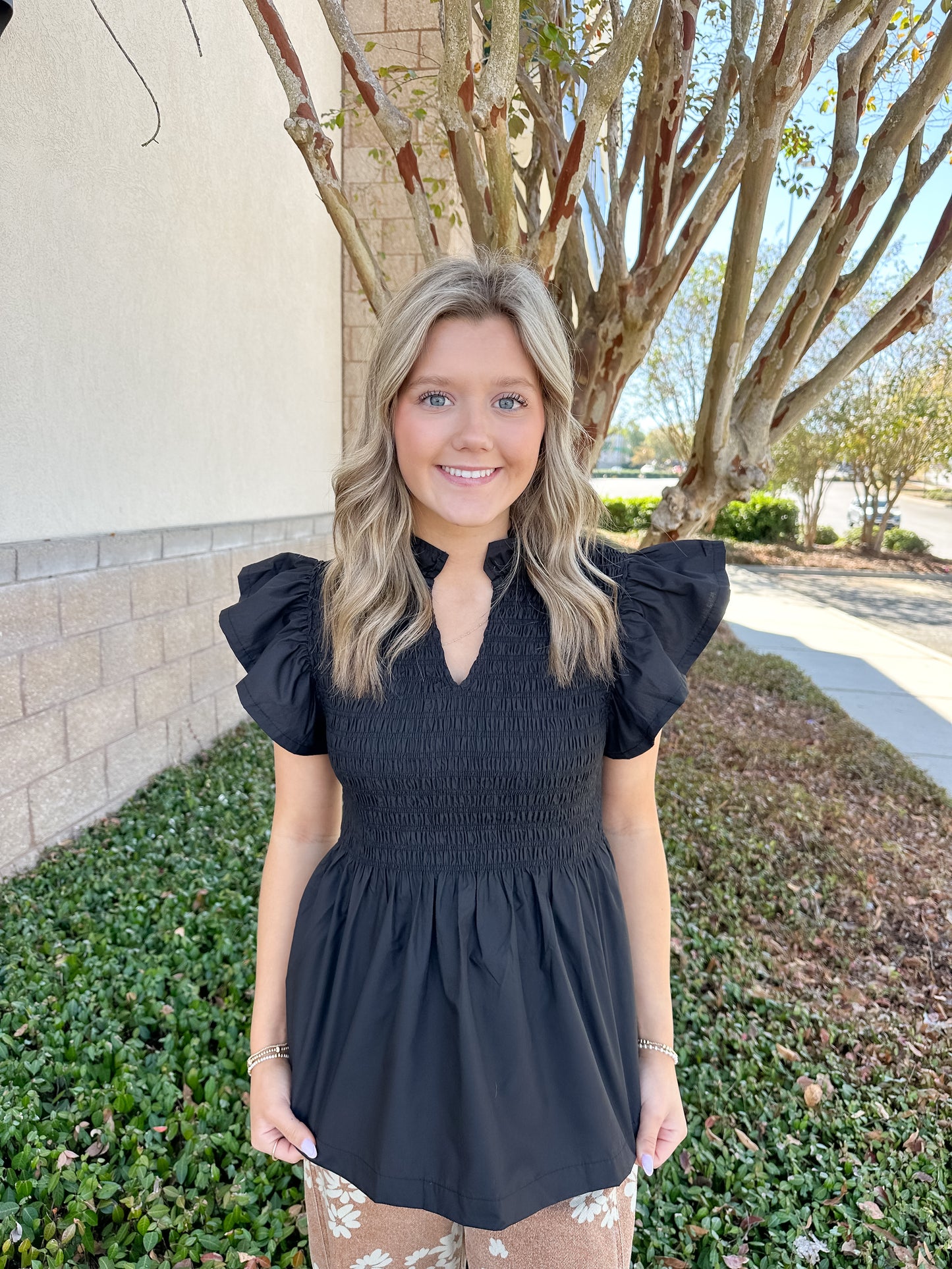 Andy Smocked Top - Black