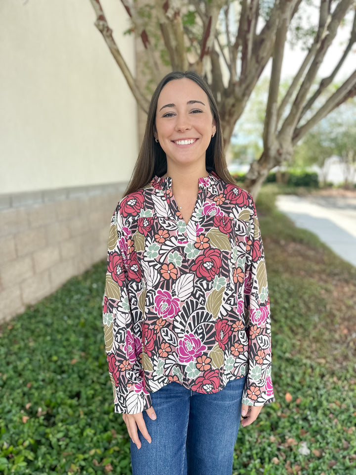 Fall Floral V-Neck Top