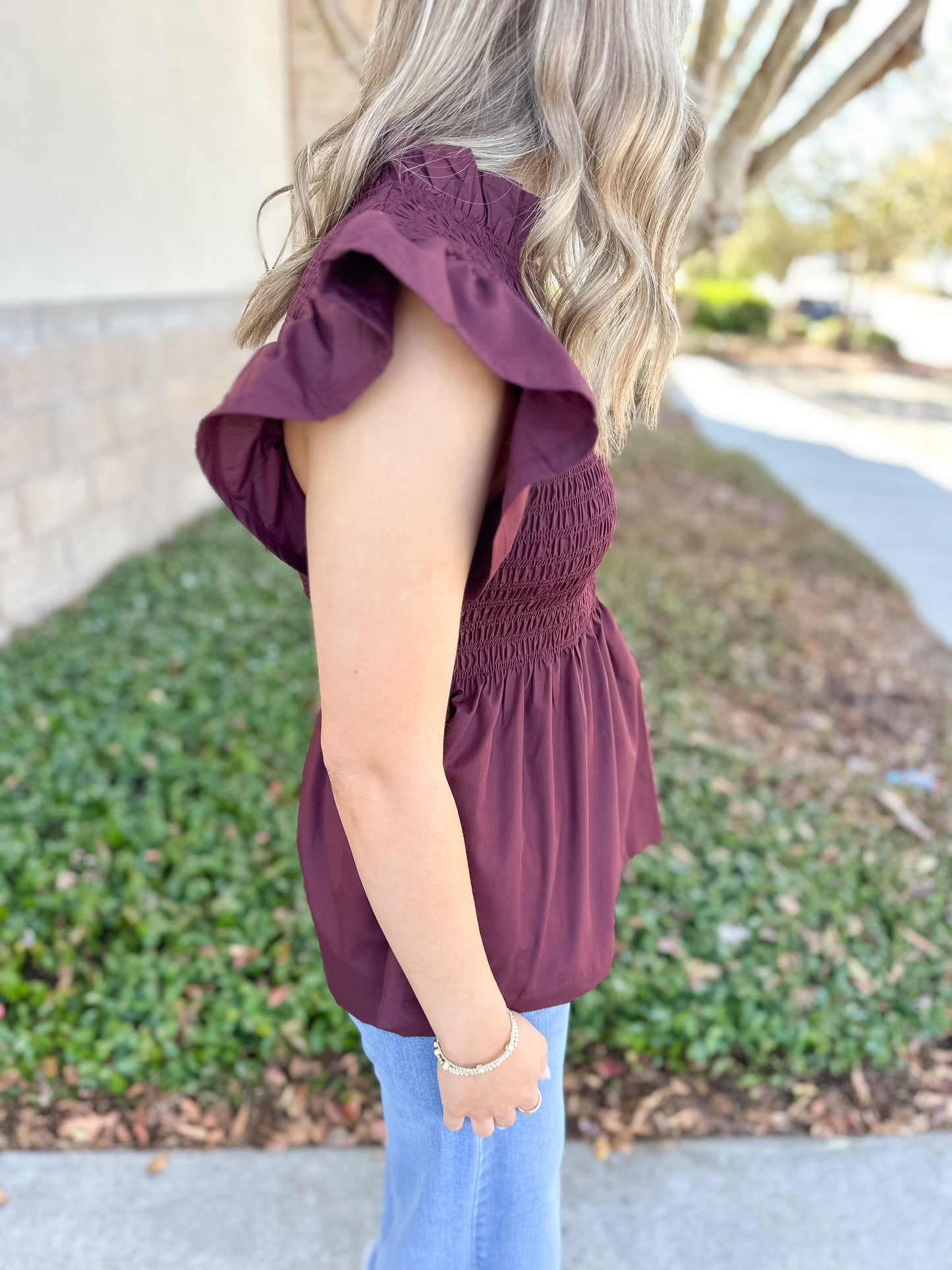 Andy Smocked Top - Wine