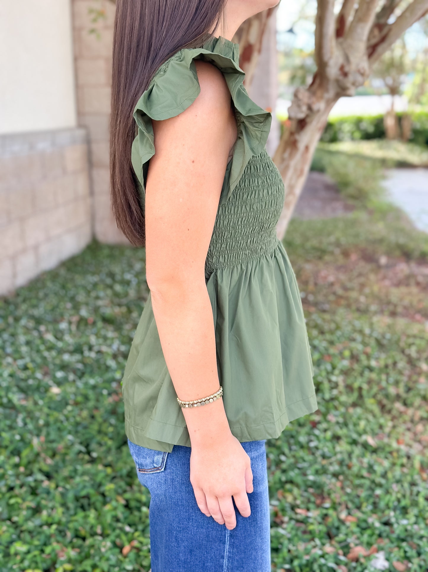 Andy Smocked Top - Olive